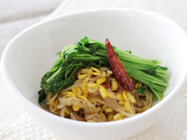 豆苗と子大豆もやし芽ぐみのすき焼き風煮