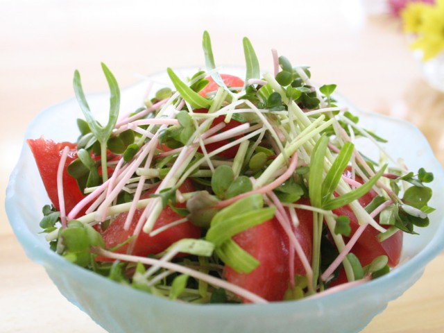 ブロッコリーの新芽と空心菜の新芽でサラダ