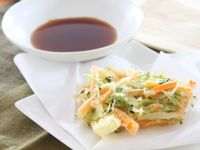 豆苗と玉ねぎの甘いかき揚げ