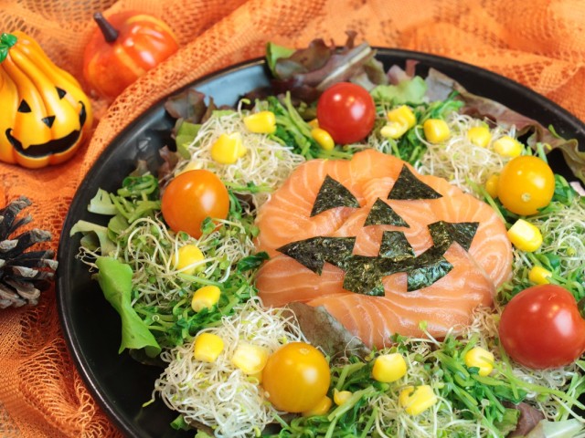 ハロウィンレシピ♪ジャック・オー・ランタンのリースサラダ